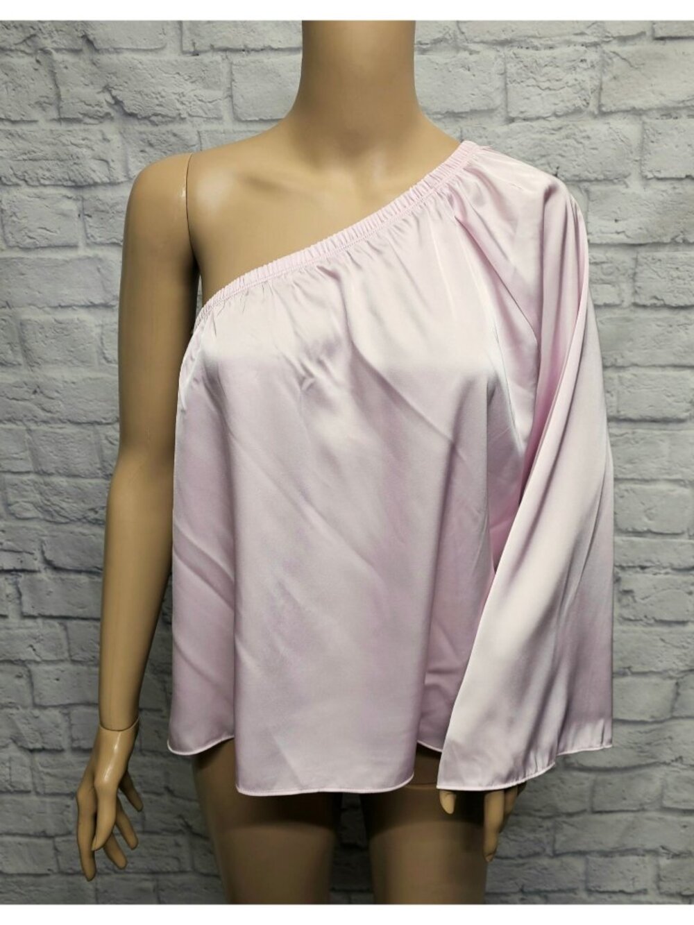 VENUS M PINK LILAC SATIN LIKE OFF SHOULDER WIDE SLEEVE ELASTIC DRESS BLOUSE TOP